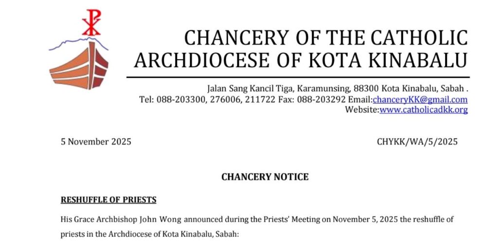 CHANCERY NOTICE RESHUFFLE OF PRIEST