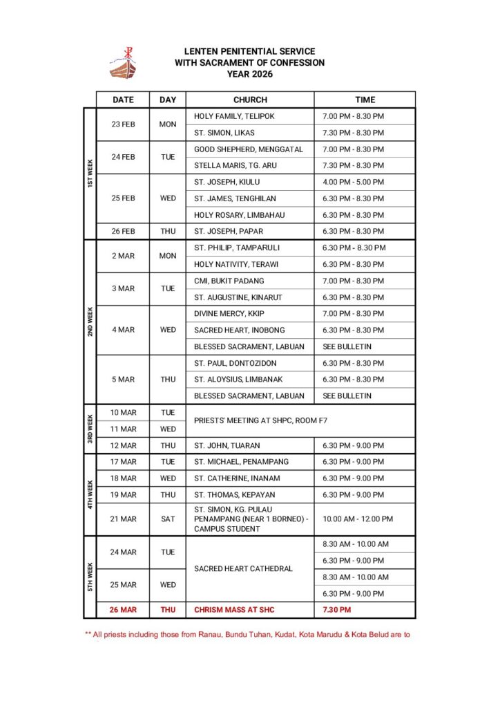 LENTEN PENITENTIAL SERVICE WITH SACRAMENT OF CONFESSION YEAR 2026