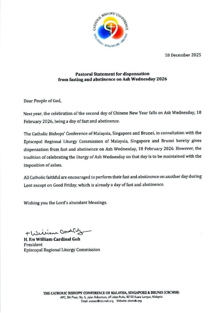 PASTORAL STATEMENT FOR DISPENSATION FROM FASTING AND ABSTINENCE ON ASH WEDNESDAY 2026