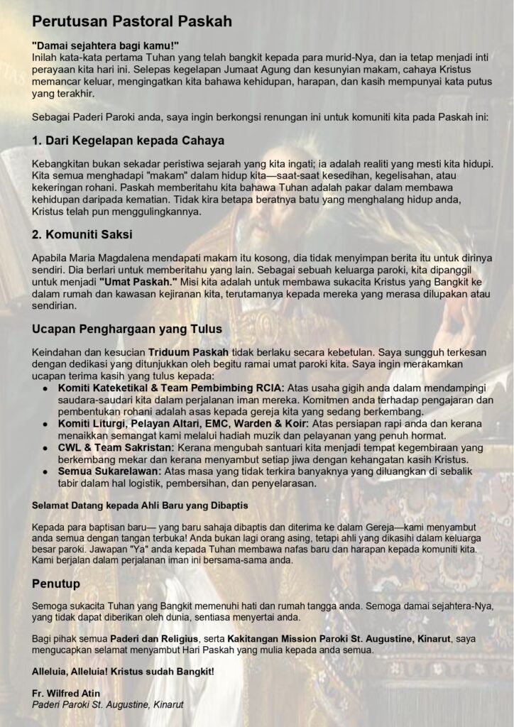 PERUTUSAN PASTORAL PASKAH 2026